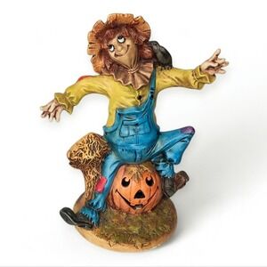 Byron Molds Vintage Patchwork Scarecrow Light Up Ceramic Pumpkin Jack-o'-lantern